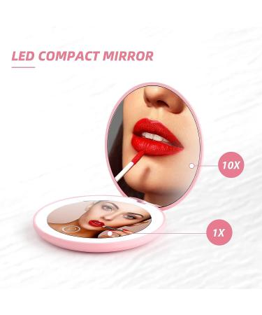 HEYISSU LED Compact Mirror 10X Magnifying Travel Makeup Mirror with Light - Pink 3.5 inch Pocket Purse Handbag Mirror - Buy Online on GoSupps.com