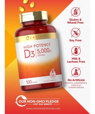 Buy Carlyle High Potency Vitamin D3 5000 IU - 500 Softgels | Immune Support & Bone Health - Buy Online on GoSupps.com