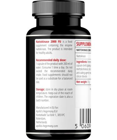 Nattokinase High Strength 100mg (2000 FU) - 60 Vegan Capsules - 2 Months Supply - Nattokinase Enzymes from Fermented Soybeans - Food Supplement - by Apollo's Hegemony - Buy Online on GoSupps.com