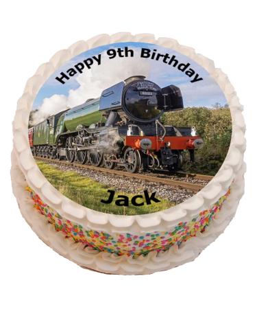 Flying Scotsman Train Personalised PRE-CUT Cake Topper 7.5 Inch Round Edible Icing Sheet Birthday Decoration