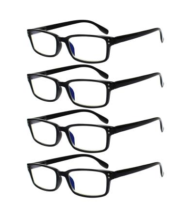 Kerecsen 4 Pack Reading Glasses for Women/Men Spring Hinges Readers Glasses Lightweight Eyeglasses 4 Pack Black 2.0 Diopters