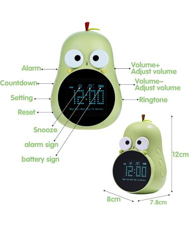 Homealexa Children Lichtwecker - Cute Creative Bedside Lamp & Alarm Clock for Kids | Snooze Function & Night Light | Perfect for Girls & Boys' School Beginners - Green - Buy Online on GoSupps.com