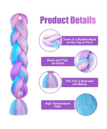 Aomig Braids Extensions | 24 Strands of Colorful Artificial Hair for Box Braids - Purple Pink Green Blue | Durable & Easy-to-Use Hair Braid Extensions for International Shipping - Buy Online on GoSupps.com