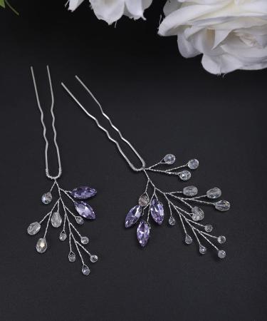 Lavender Crystal Bridal Wedding Hair Pins - JWICOS Bridal Hair Accessories Pack of 2 - Buy Online on GoSupps.com