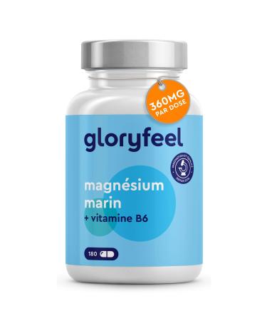 Marine Magnesium and Vitamin B6, Effectively Fights Fatigue, 360 mg/day, 180 Capsules of Plant Origin, 3 Month Cure, Laboratory Tested, No Additives