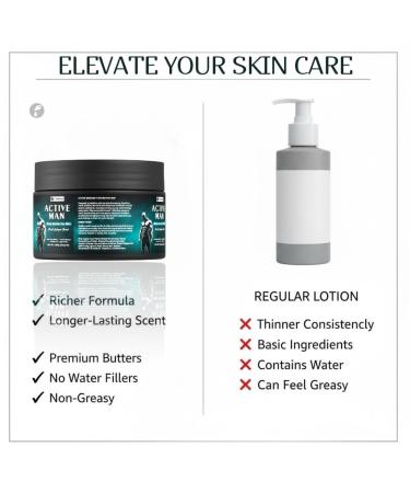 Body Butter for Men Active Man Fast-Absorbing Deep Moisturizer with Natural Ingredients Refreshing Scent Ultimate Hydration Formula. Cologne scented. - Buy Online on GoSupps.com