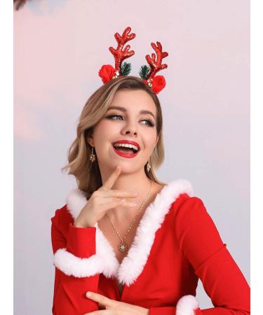 Unicra Christmas Headband Elk Deer Antlers Headband Animal Horns Headwear Hair Piece Halloween Hair Accessories for Christmas Red - Buy Online on GoSupps.com