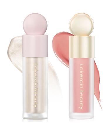 Jutqut Cream Liquid Highlighter & Liquid Blush Set Natural Matte Face Blush Natural Glossy Liquid Illuminator for Face and Body Lightweight Blendable Silky Smooth Texture Cruelty-free Highlighter #1 +Blush #1