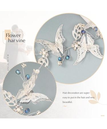 Catery Butterfly Bride Wedding Headband Silver Hair Vine Blue Bead Headpiece Rhinestone Bridal Hair Piece Wedding Hair Accessories For Women and Girls - Buy Online on GoSupps.com