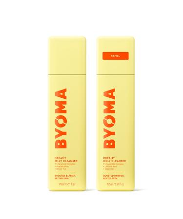 BYOMA Creamy Jelly Cleanser & Refill Bundle Hydrating Face Wash for Sensitive Skin Tri-Ceramide Formula for Skin Barrier Repair Removes Makeup & Oil 2 x 5.91 fl oz