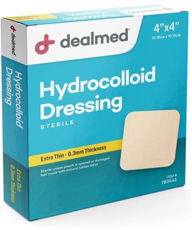 Dealmed Hydrocolloid Dressings 4 x 4 Extra Thin Bandages - Wound Care First Aid Kit Essential - Box of 10 - Buy Online on GoSupps.com