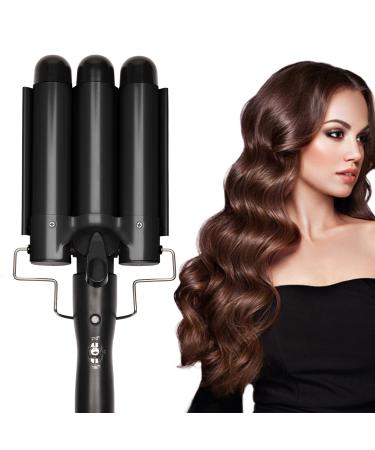 2024 Newest 3 Barrel Curling Iron Jumbo 1.25 inch (32mm) Hair Curling Wand Crimper Instant Heating Adjustable Hair Curler with 2 Temperature Control Black