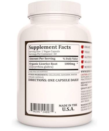 Remedy's Nutrition Licorice Root 1000mg Capsules - Vegan-Friendly - 60,000mg Bottle - Buy Online on GoSupps.com