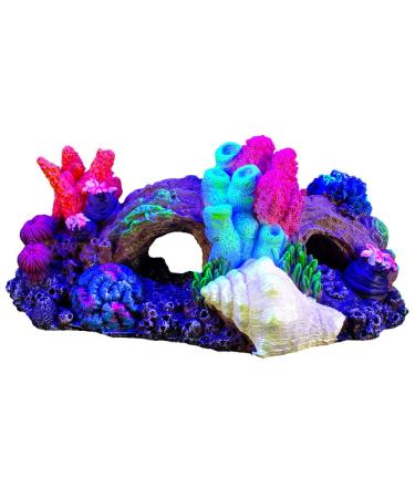 Marina iGlo Coral Reef 4" Aquarium Decoration Fish Hide - Glows Under Blue LED