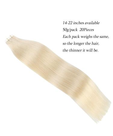 Real Remy Hair Tape Extensions - Platinum Blonde #60 - 20 Pieces 50g 45 cm - Invisible & Reusable - Buy Online on GoSupps.com