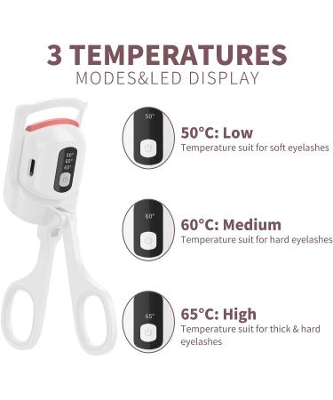 Heated Eyelash Curler - USB Rechargeable, Digital Display, 3 Temperature Settings - White - Buy Online on GoSupps.com