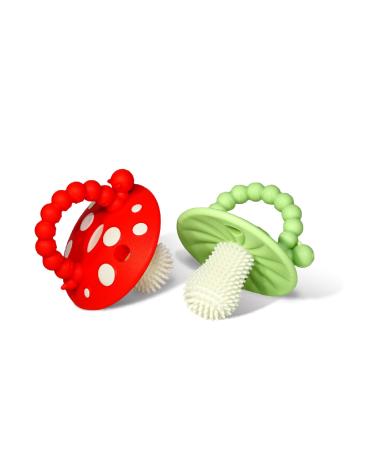 Razbaby Chompy bite ring for infants and babies 3 months + bite ring toys with massage bristles to relieve the teething pacifier-calms painful gums BPA-free red/green