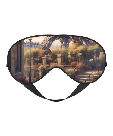 Soft Paris Eiffel Tower Printed Eye Mask Adjustable Breathable Eye Masks for Sleep Light Blocking & Double-Sided Black