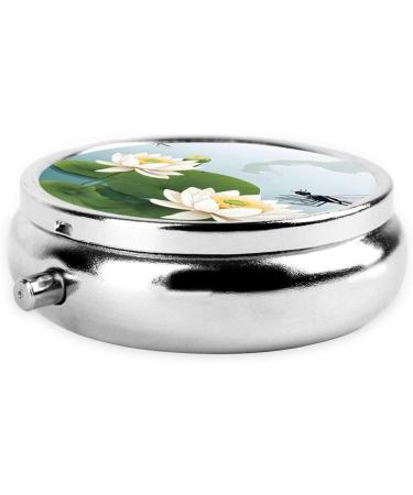 Dragonfly Water Lily Mini Round Pill Box | 3 Compartment Portable Pill Organizer for Travel Home & Office - Buy Online on GoSupps.com
