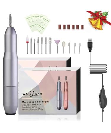 WakeDream 12-in-1 Electric Nail File 14500 RPM Powerful & Silent Portable Manicure Pedicure Kit Salon & Home Use Silver Model 20201225-ZJDMQ Aluminium