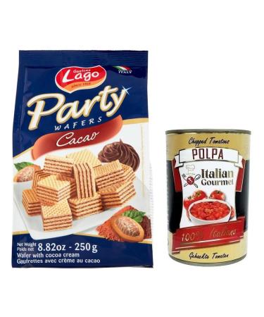 Italian Gourmet E.R. Gastone Lago Party Wafers Cocoa Waffles with Cocoa Cream 250g + Gourmet Italian Polpa di Pomodoro 400g Box