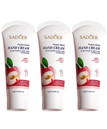 BakerMiche 75g x 3Pcs Moisturizing Hand Cream for Dry Hands Moisturizing & Nourishing Hand Lotion Daily Care Hand Cream NonOily Fruit Fragrance Hand Cream Set Peach