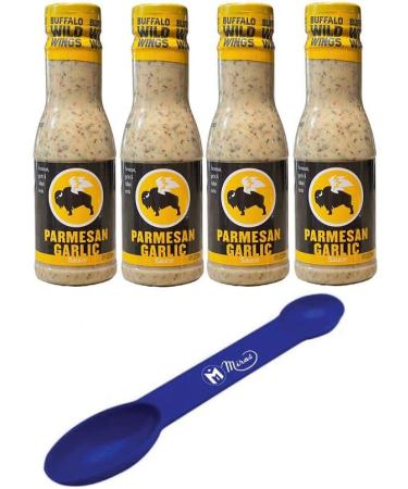 (Pack of 4) Buffalo Wild Wings Parmesan Roasted Garlic Sauces 12 fl oz (Free Miras Trademark 2-in-1 Measuring Spoon Included!)