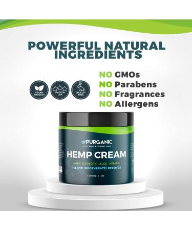 PURGANIC 4oz Natural Hemp Cream | Maximum Strength for Muscle & Joint Relief | Made in USA - Buy Online on GoSupps.com