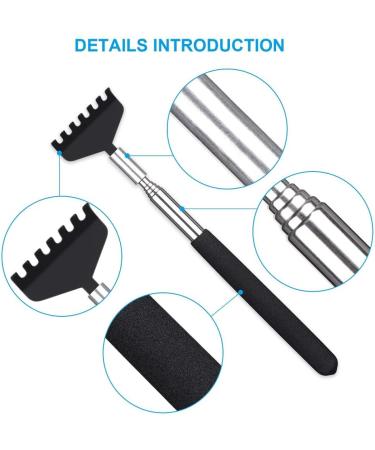 2 Pack Portable Extendable Back Scratcher - Stainless Steel Telescopic Tool with Carrying Bag (Black) | International Shipping - Buy Online on GoSupps.com