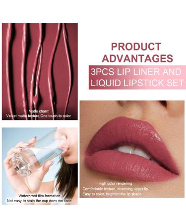 Evpct 3Pcs Ruby Red Nude Pink Mauve Matte Liquid Lipstick and Lip Liner Stain Set for Women - Long Lasting 24 Hours Stay On Matte Lipstick - 3 Count - Buy Online on GoSupps.com