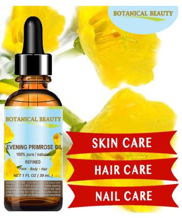Evening Primrose Oil 100% Pure Natural - 1 Fl. oz | Virgin Cold Pressed Carrier Oil for Face Skin Hair & Nails - Rich in GLA | Botanical Beauty - Buy Online on GoSupps.com