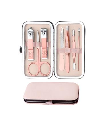 JeoPoom Professional Nail Clipper Set 7 Pcs Manicure Set Pedicure Set Stainless Steel Nail Scissors Travel & Grooming Manicure Set Nail Care Kit With Box (Pink)