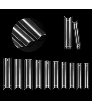 500pcs XL No C Curve Nail Tips Acrylic Clear Half Cover Square Nail Tips Straight Clear Nail Tips Half Cover Long Fake Nails Tips for Nail Salons Home DIY Nail Art