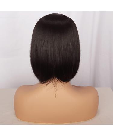 PORSMEER Short Bob Synthetic Hair Wigs with Bangs 12 Inch Natural Brown Wigs Straight Hair Wig - Buy Online on GoSupps.com