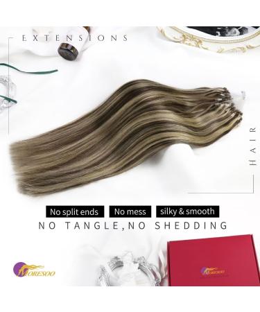 Moresoo Microring Extensions - Real Hair Brown & Blonde Remy Micro Loop Extensions 55 cm | Easy Cold Fusion #P4/27 - Buy Online on GoSupps.com