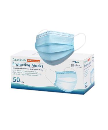 Disposable 3 ply Face Masks Pack of 50 pcs/box, Albatross Health 3ply Deluxe Procedure Earloop Face Mask, Safety Mask Filter for Protection, Mouth and Nose Cover for Adults