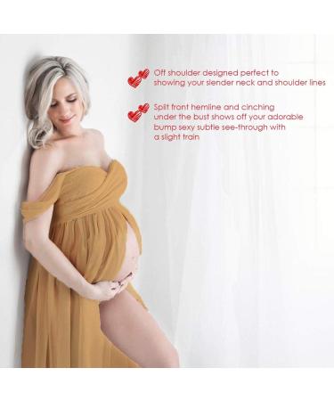 FEOYA Maxi Maternity Dress | Chiffon Lace Strapless Gown with Split Front | Full Length Yellow Maternity Photography Dress - Buy Online on GoSupps.com