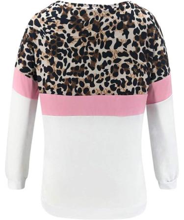 Bigfanshu Women's Sweaters Fashion Coloured Leopard-Print Round-Necked Long-Sleeved Top Blouses White - Buy Online on GoSupps.com