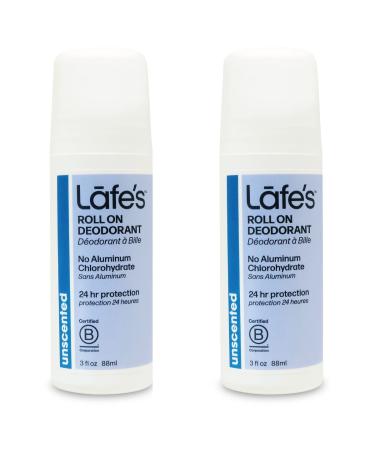 Lafe's Natural Deodorant | 3oz Roll-On Aluminum Free Natural Deodorant for Men & Women | Paraben Free & Baking Soda Free with 24-Hour Protection | Unscented | 2 Pack | Packaging May Vary 3 Ounce (2-Pack)