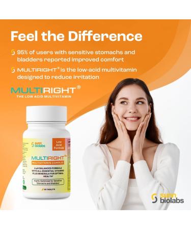 SUNN BIOLABS MULTIRIGHT | Low Acid MULTIVITAMIN | Bladder-Friendly | 14 Vitamins & 14 Minerals | pH Balanced | Easy on Digestion-Less Acidic | Buffered Vitamin C | 90 Tablets - Buy Online on GoSupps.com