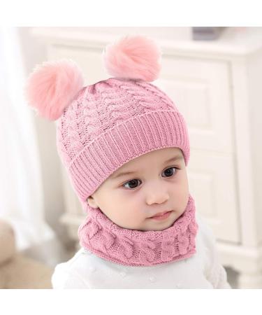 CheChury Toddler Hat and Scarf Set - Baby Knit Pom Beanie Cap with Circle Loop Scarf - Pink (1-3 Years) - Buy Online on GoSupps.com