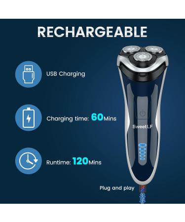 Sweetlf Mens Electric Razor USB-C Fast charging | 120Mins Running Time | IPX7 Waterproof &Wet & Dry Rotary Shavers | with Pop-up Trimmer| Ideal Gift for Father's Day Navy Blue - Buy Online on GoSupps.com