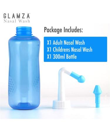 GLAMZA Neti Pot 300ml Sinus Rinse Bottle with Adult and Child Attachments - Complete Nasal Irrigation (300ml) - Buy Online on GoSupps.com
