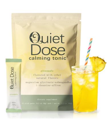 Quiet Dose Drink Calming Relaxation Beverage with L-Theanine Saffron & Ashwagandha Stress Relief & SleepSupport Non-GMO Vegan -15 Pack (Pineapple Flavor)