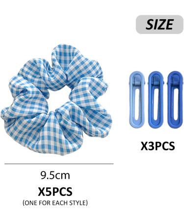 5 Pieces Of Hair Ties 3 Pieces Of Hair Clips Women'S Hair Ties Plaid And Polka Dot Hair Ties Blue Plaid Hair Accessories Ponytail Hair Accessories Fluffy And Cute Hair Ties - Buy Online on GoSupps.com