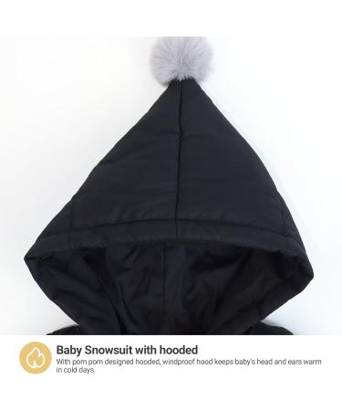 Baby Boys Girls Winter Snowsuit Hooded Romper | Cotton Onesie Jacket | Black 6-9 Months - Buy Online on GoSupps.com