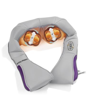 Vitalmaxx Shiatsu neck massage device |Massage device with heat for shoulder neck back and legs |3 in 1 kneading massage vibration massage and heat therapy |4 rotating massage balls lilac gray / lilac