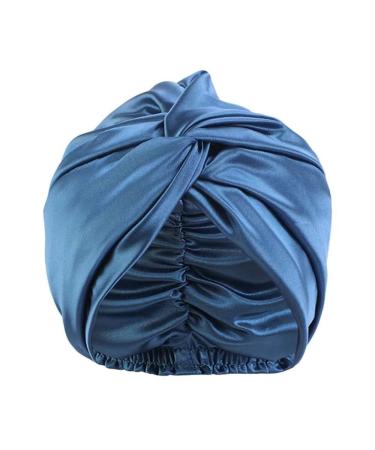 Double Layer Nightcap  Cross Twist Shower Cap  Beauty Makeup Hat for Women Hair Care Adjustable Knotted Bandana Hat for Curly Natural Hair (Hole Blue)