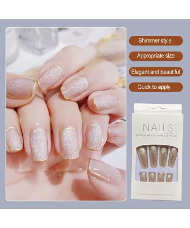 AUklOPVZZ 1 Set French Tip Press on Nails Solid Color Extension Shimmer Fingernails Decals Full Cover Salon Gifts Manicure Kit H33-champagne jelly glue - Buy Online on GoSupps.com