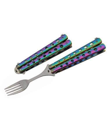 SZCO Supplies 9 Rainbow Finished Butterfly-Open Style Travel/Camping Fork (211520-RB)